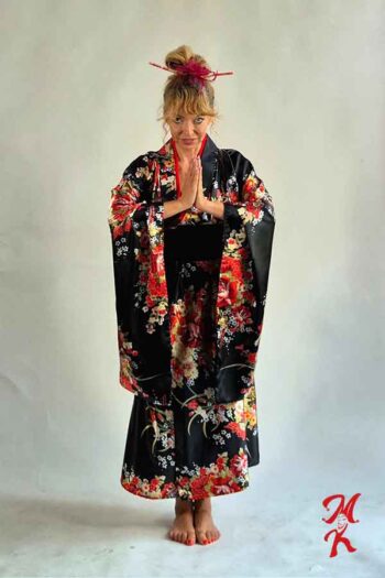 Kwiatowe Kimono Czarno-Czerwone